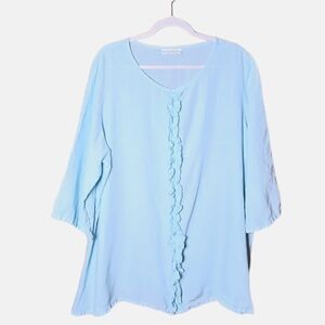Bryn Walker Aqua Blue Linen Ruffle Tunic Size 1x
